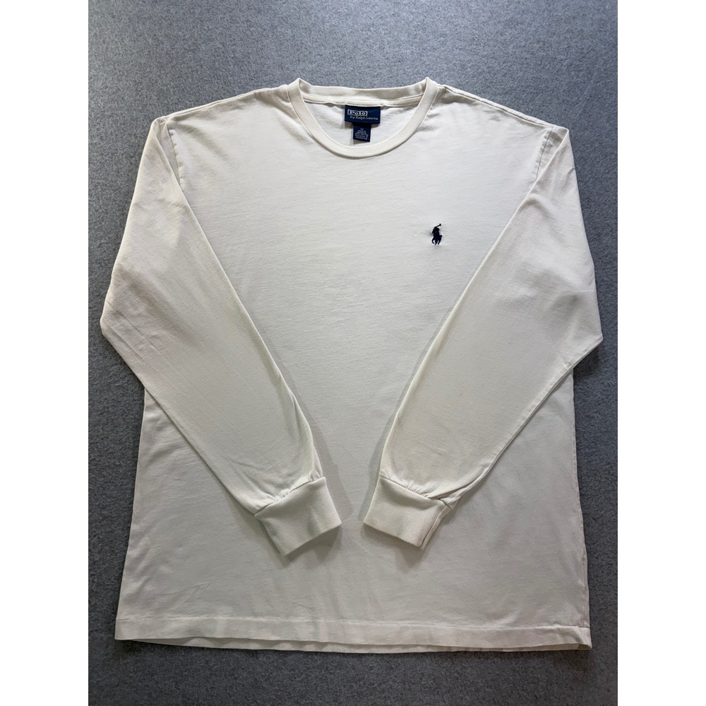 Polo Ralph Lauren Mens Long Sleeve T-Shirt Cream Off-White Pony Logo Size M